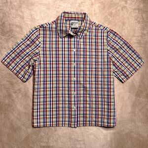 Vintage 90s Multicolor Checkered Button Up Shirt Short Sleeve Western Farmhouse